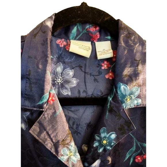 Intimate Moments Blue Floral Satin Nightgown Nightshirt Y2K Retro Look Elegant M - Picture 3 of 9